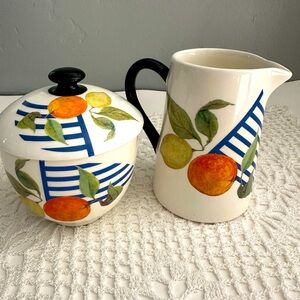 Vintage Gien France La Ronde Des Fruits Sugar and Creamer